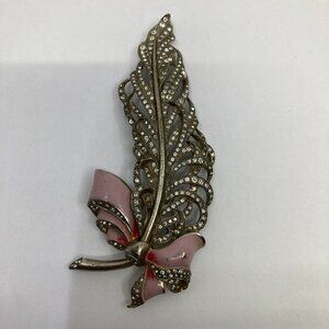 Vtg 1940 CORO  ? enamel rhinestone feather pewter brooch